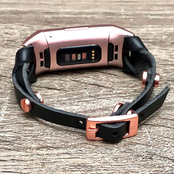 Rose Gold & Black Leather Fitbit Charge 3 Bracelet - Picture 8 of 8